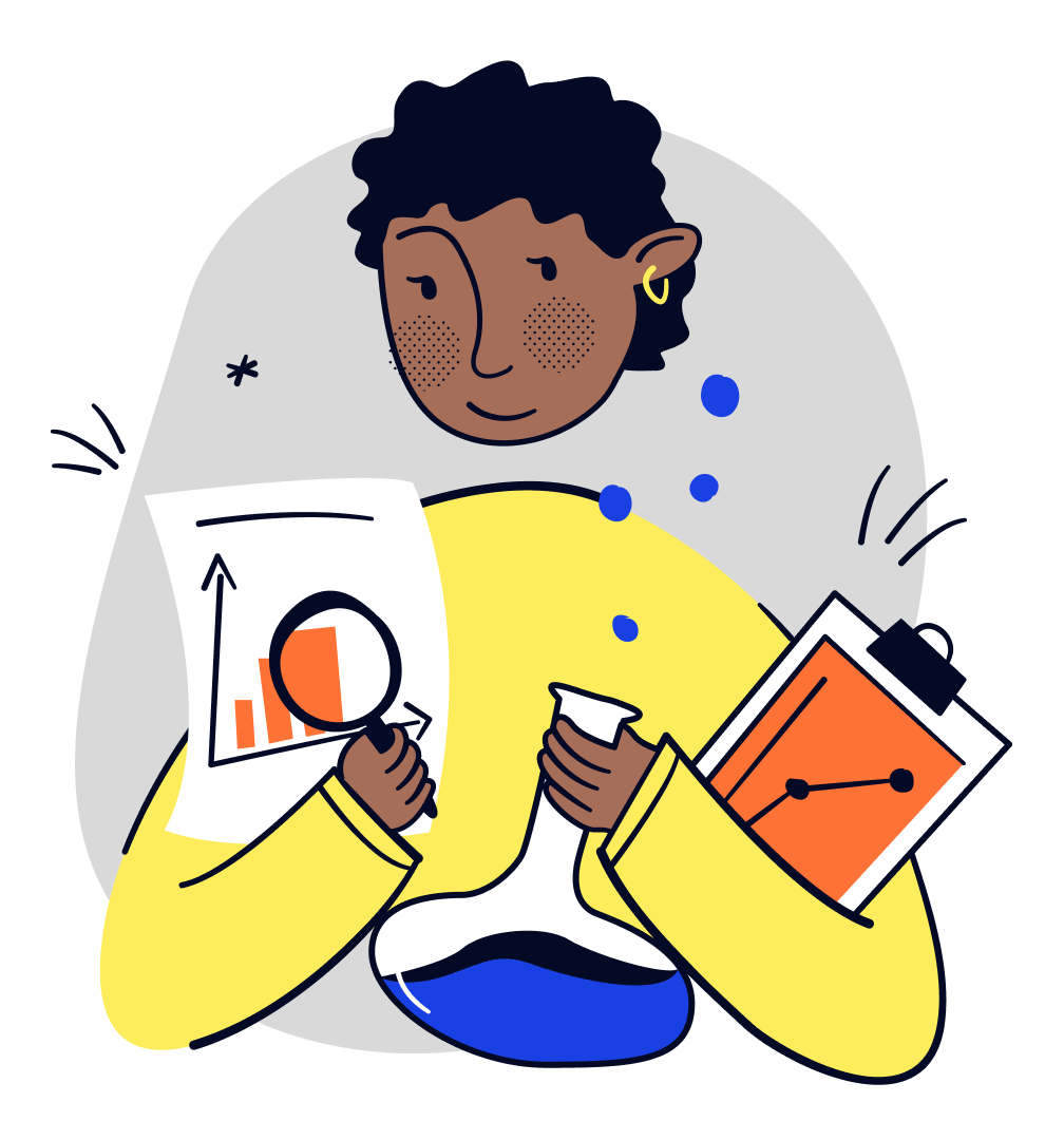 Illustration av en kvinna som gör ett experiment